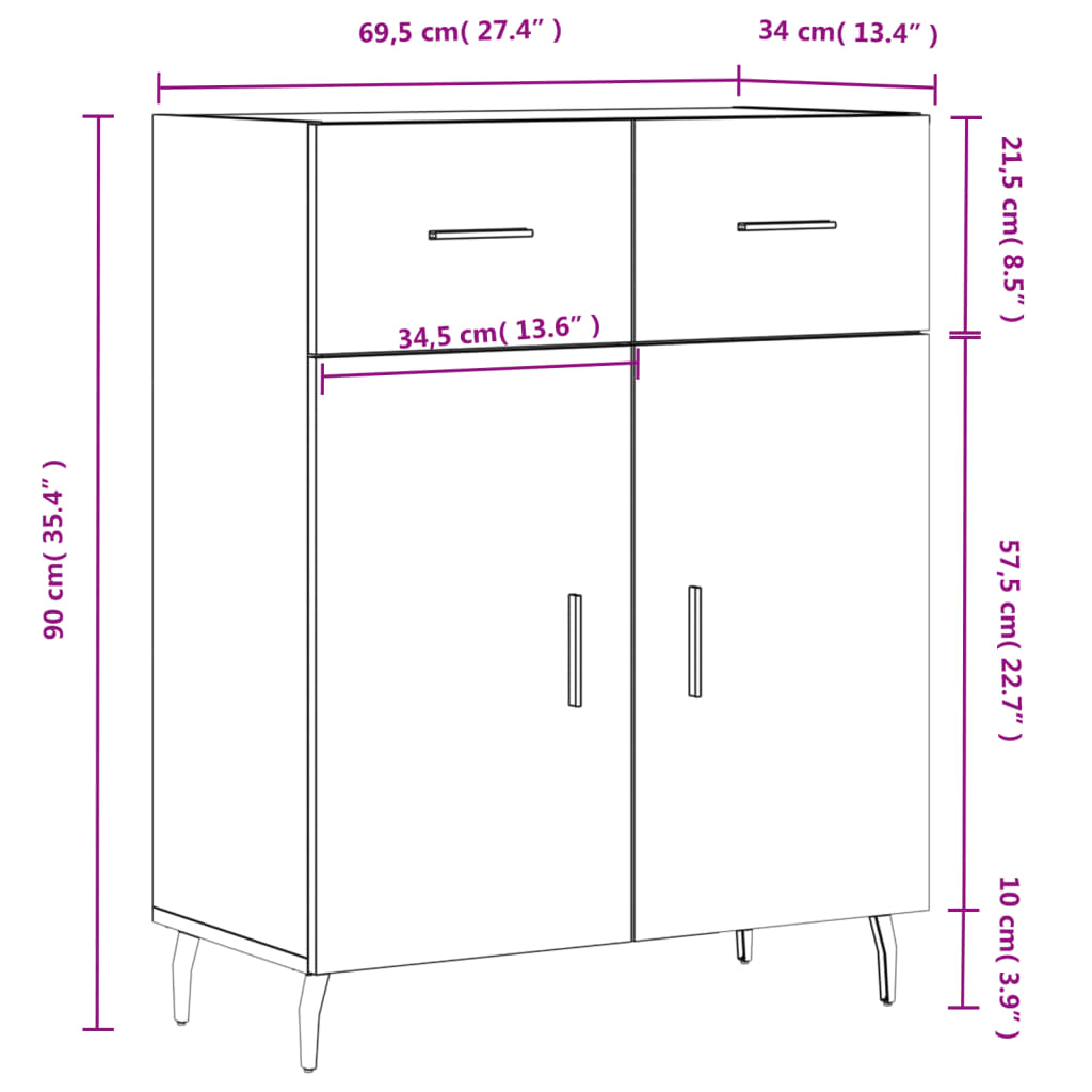 vidaXL Buffet sonoma gris 69,5x34x90 cm bois d'ingénierie