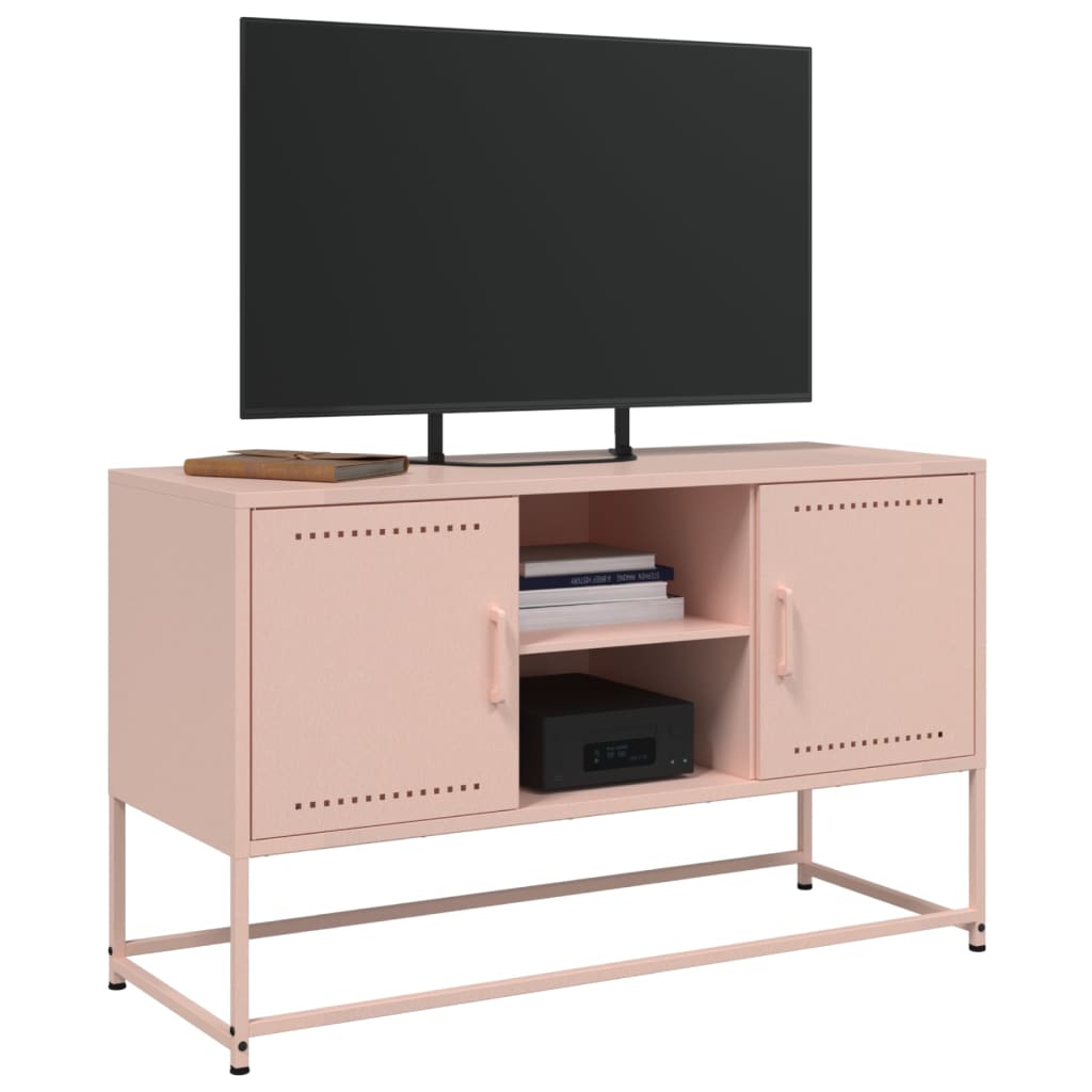 vidaXL Meuble TV rose 100,5x39x60,5 cm acier