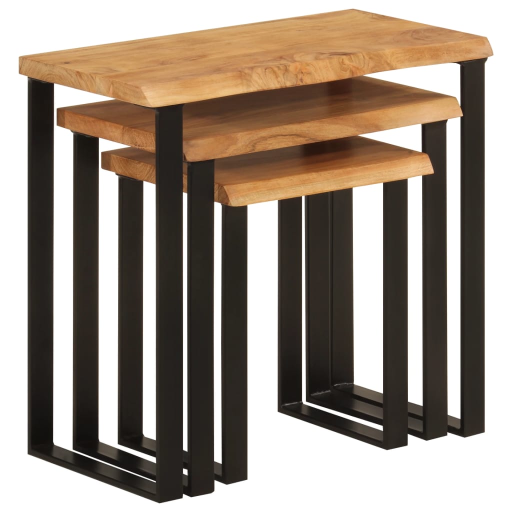 vidaXL Tables gigognes 3 pcs avec bord vivant bois massif d'acacia