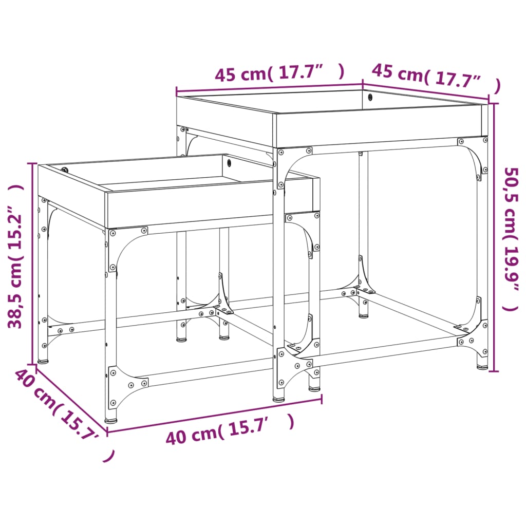 vidaXL Tables d'appoint 2 pcs Sonoma gris Bois d'ingénierie