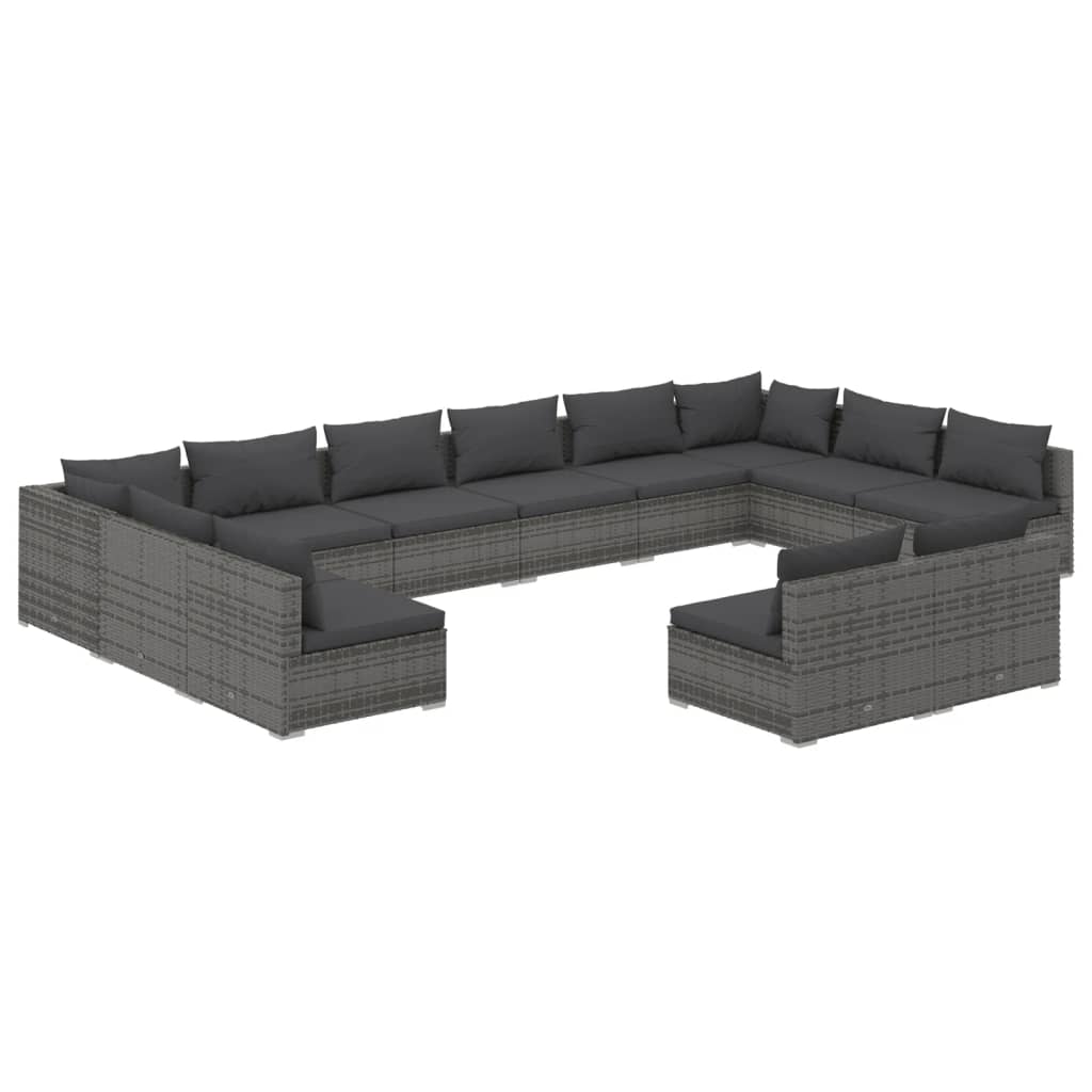 vidaXL Salon de jardin 12 pcs avec coussins Gris Résine tressée