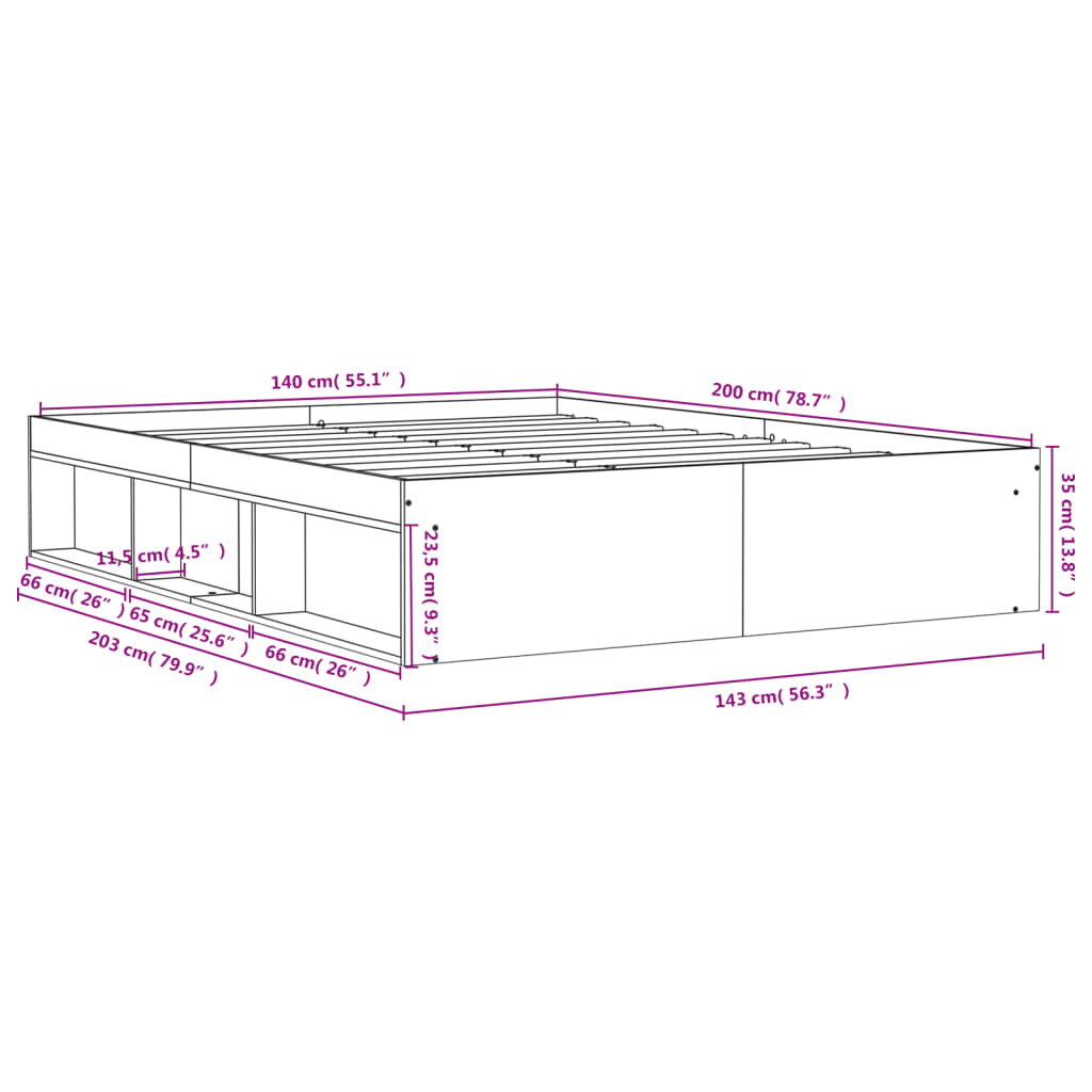 vidaXL Cadre de lit sans matelas chêne marron 140x200 cm