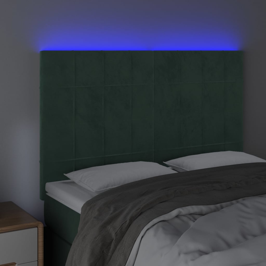 vidaXL Tête de lit à LED Vert foncé 144x5x118/128 cm Velours