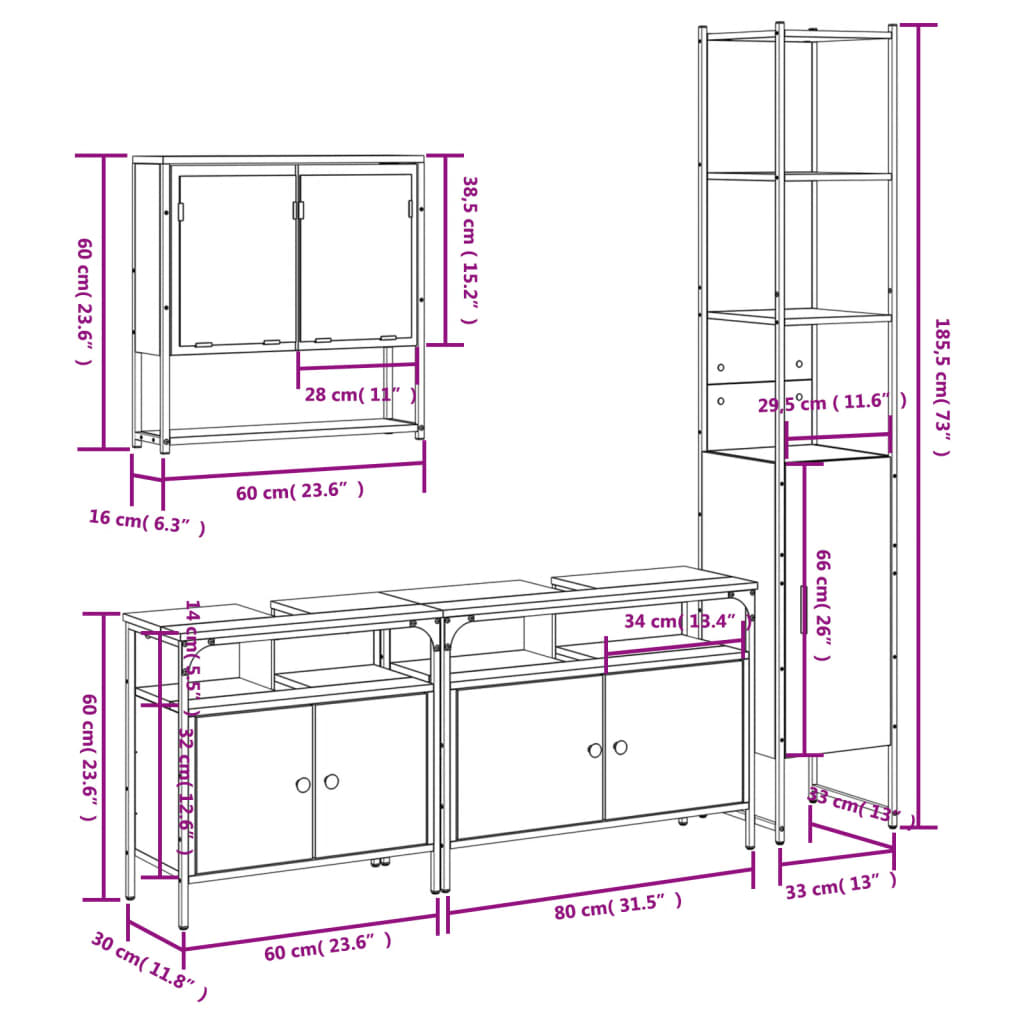 vidaXL Ensemble de meubles de salle de bain 4 pcs chêne sonoma