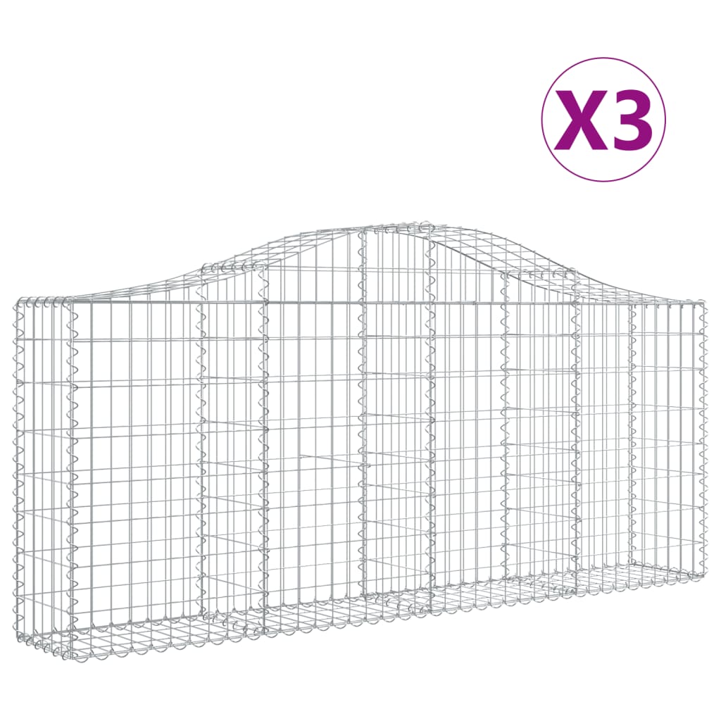 vidaXL Paniers à gabions arqués 3 pcs 200x30x80/100 cm Fer galvanisé