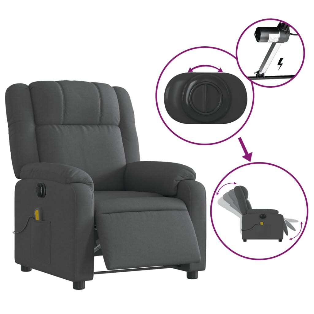 vidaXL Fauteuil inclinable de massage électrique gris foncé tissu