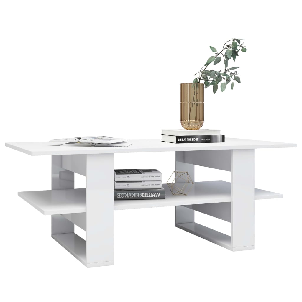 vidaXL Table basse Blanc brillant 110x55x42 cm bois d'ingénierie