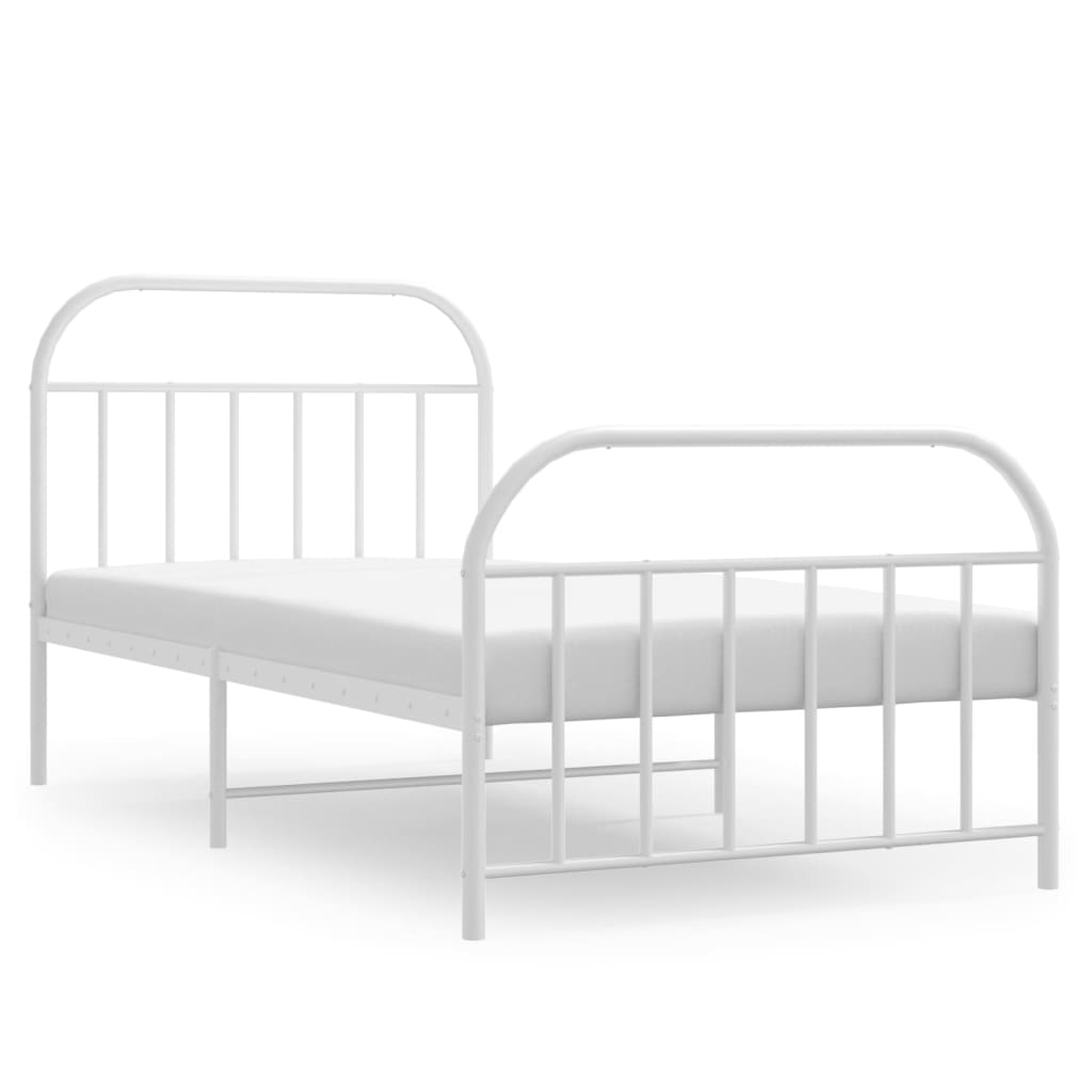 vidaXL Cadre de lit métal sans matelas et pied de lit blanc 107x203 cm