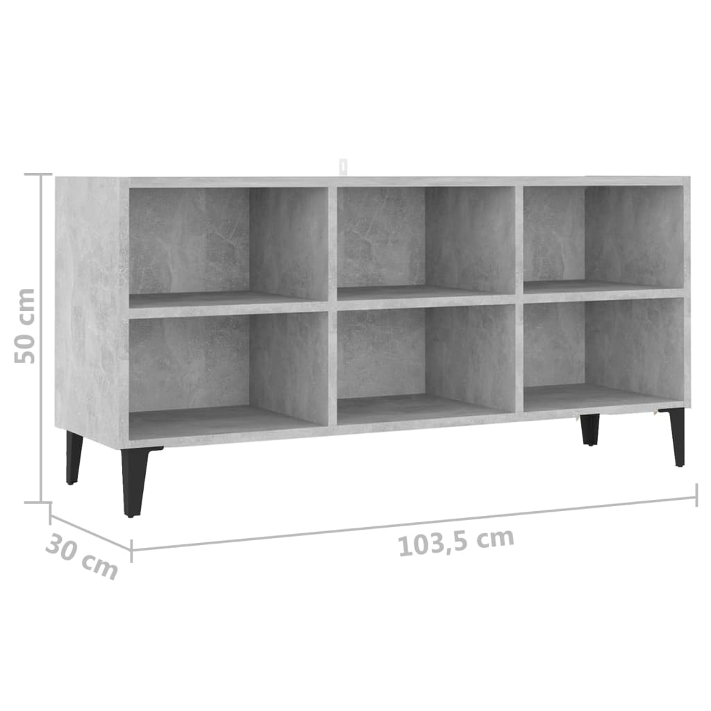 vidaXL Meuble TV avec pieds en métal Gris béton 103,5x30x50 cm