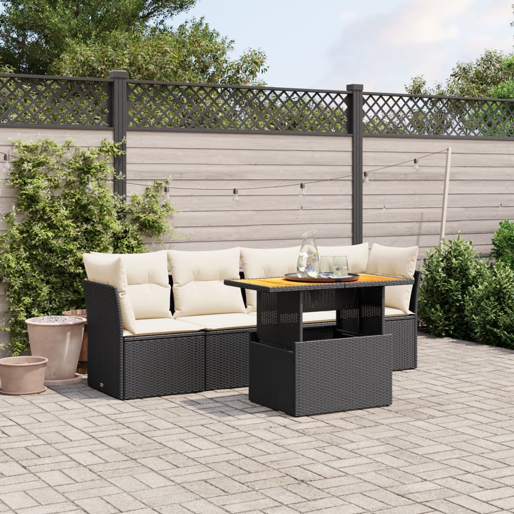 vidaXL Salon de jardin 5 pcs avec coussins noir résine tressée