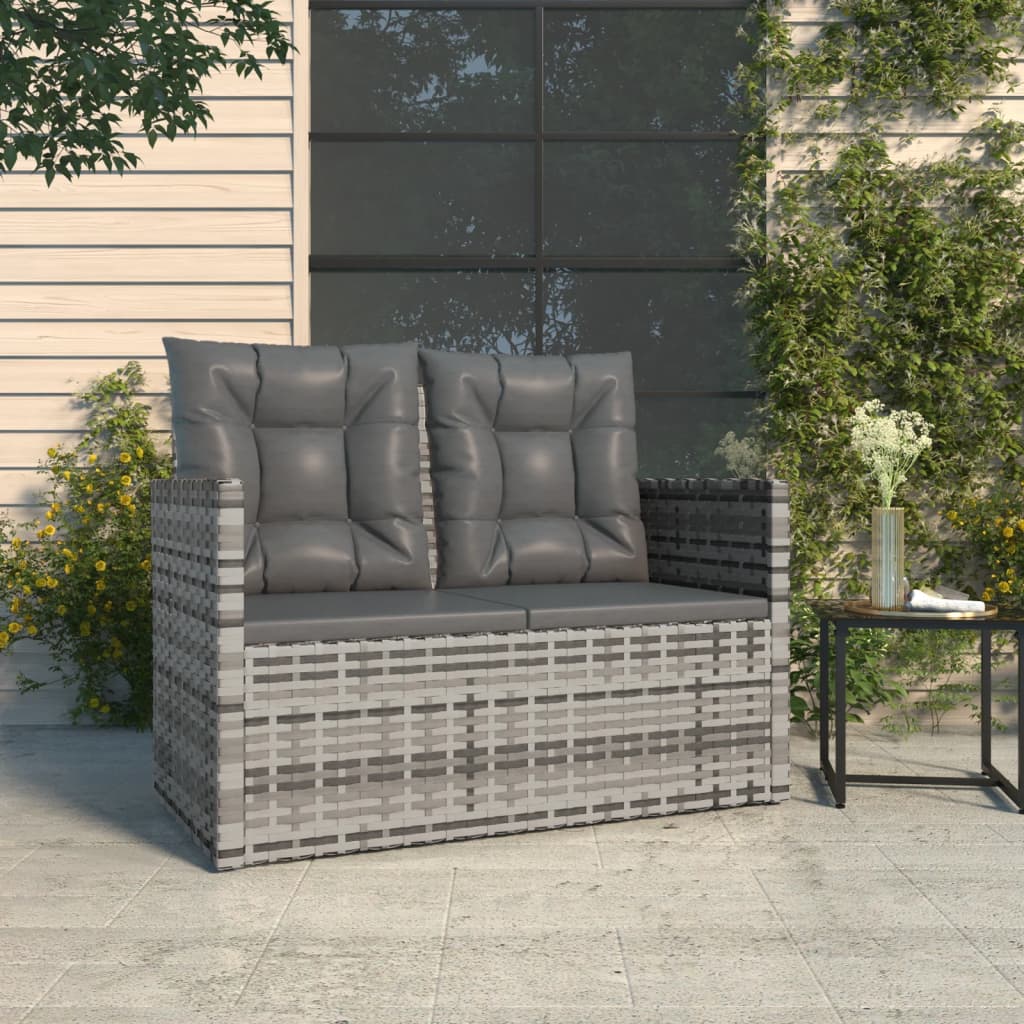 vidaXL Banc de jardin avec coussins Gris 105 cm Résine tressée