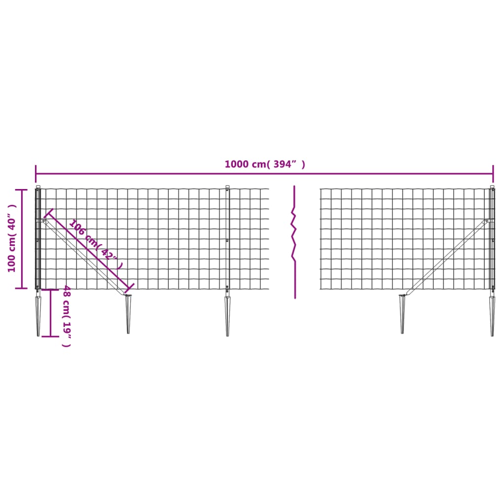 vidaXL Clôture en treillis métallique et ancrage anthracite 1x10 m