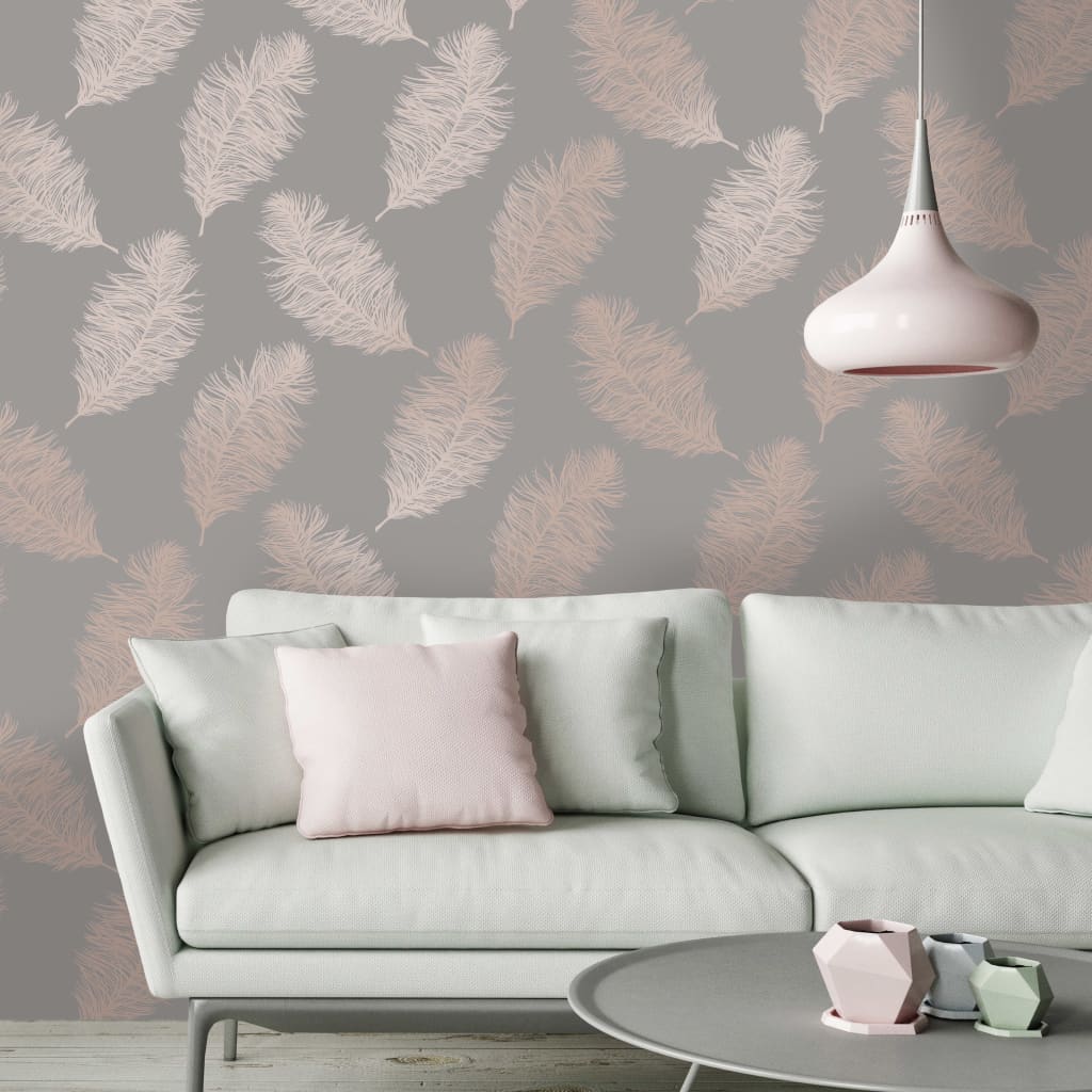 DUTCH WALLCOVERINGS Papier peint Fawning Feather Gris et doré rose