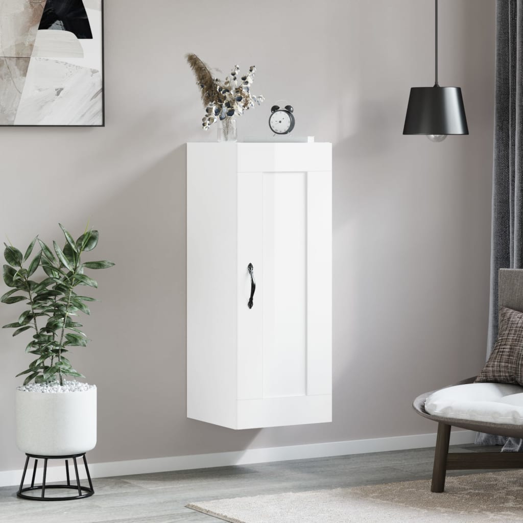 vidaXL Armoire murale blanc brillant 34,5x34x90 cm bois d'ingénierie