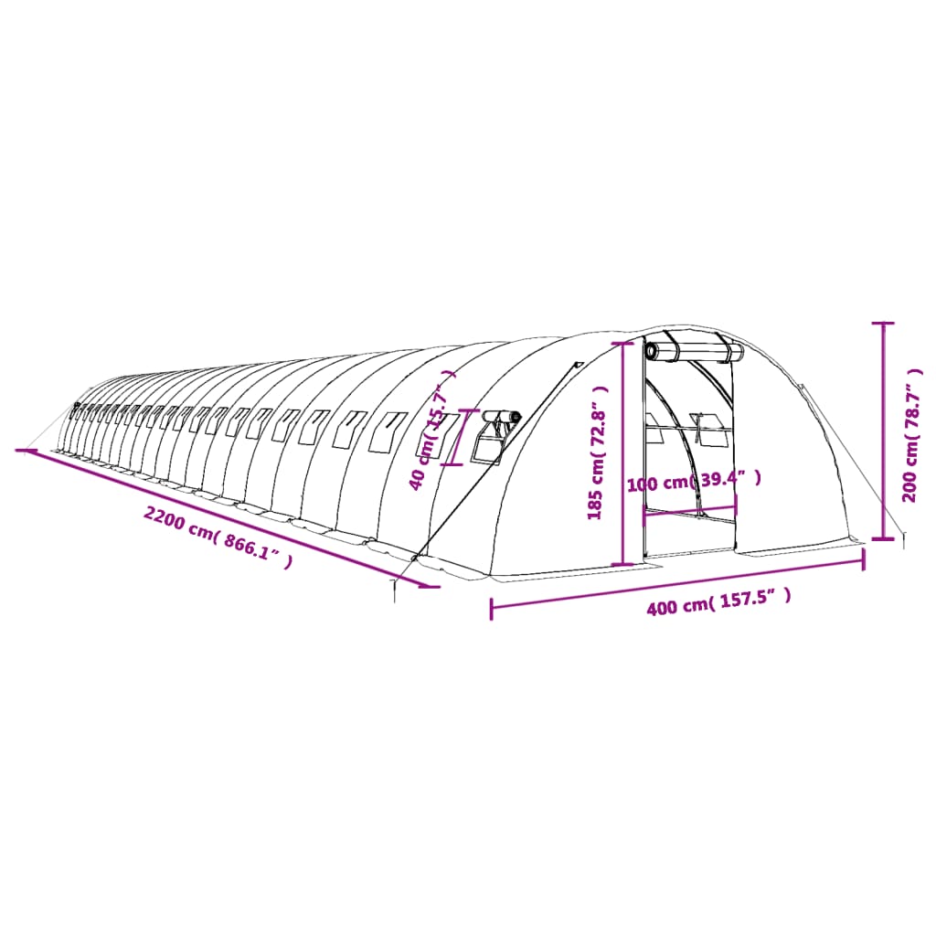 vidaXL Serre avec cadre en acier vert 88 m² 22x4x2 m