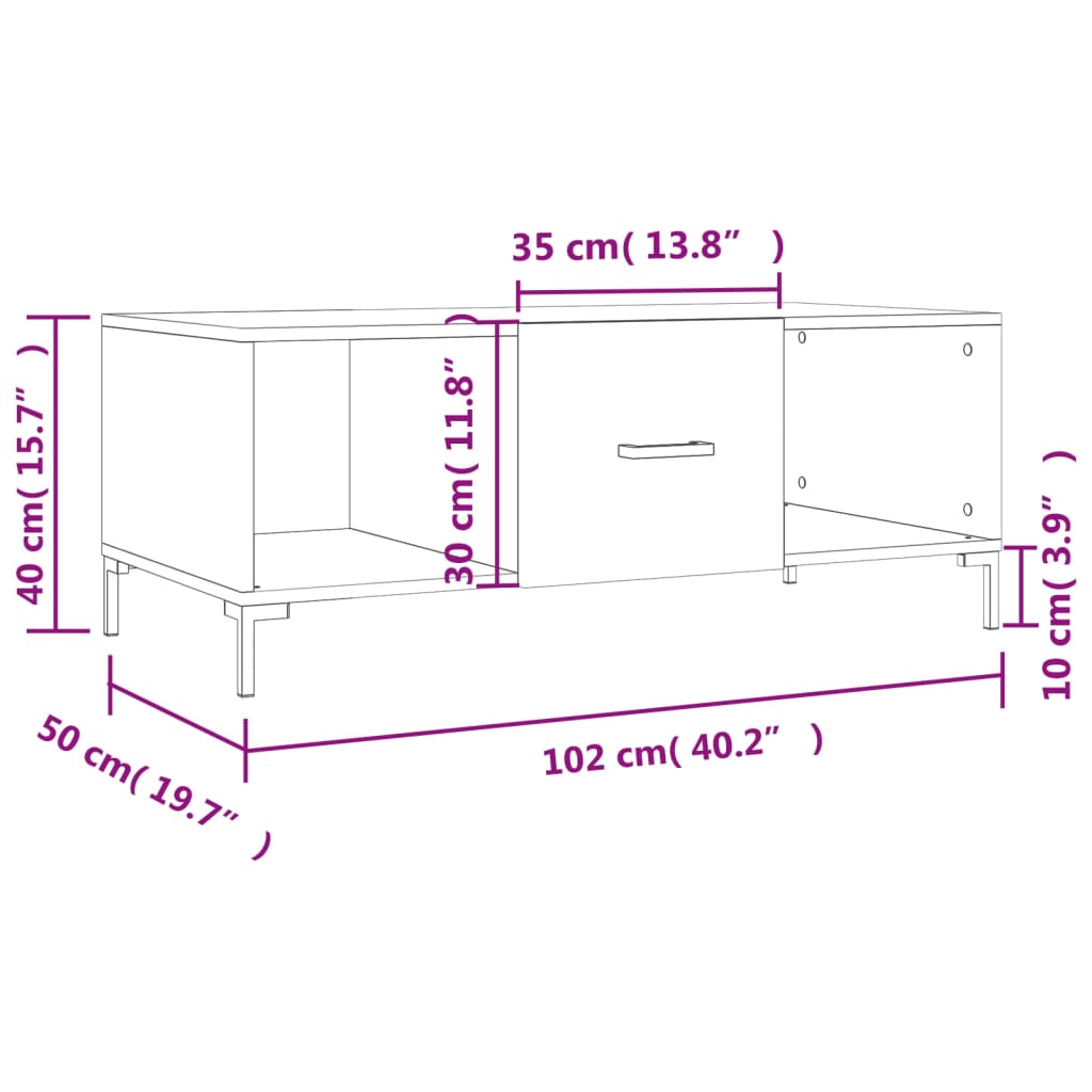 vidaXL Table basse blanc 102x50x40 cm bois d'ingénierie