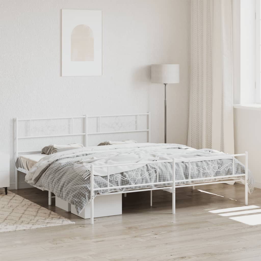 vidaXL Cadre de lit métal sans matelas et pied de lit blanc 193x203 cm