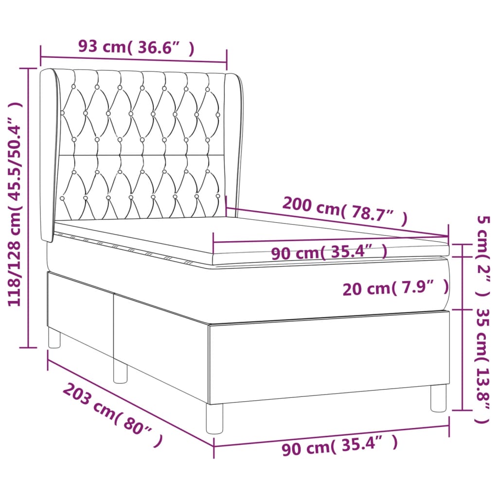 vidaXL Sommier à lattes de lit avec matelas Gris clair 90x200 cm Tissu