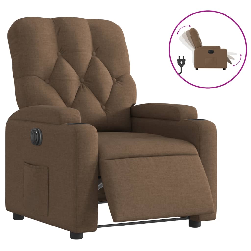 vidaXL Fauteuil inclinable électrique Marron Tissu