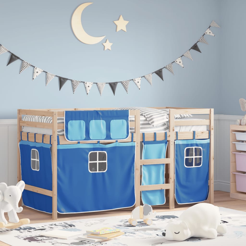 vidaXL Lit mezzanine enfants et rideaux bleu 80x200cm bois pin massif