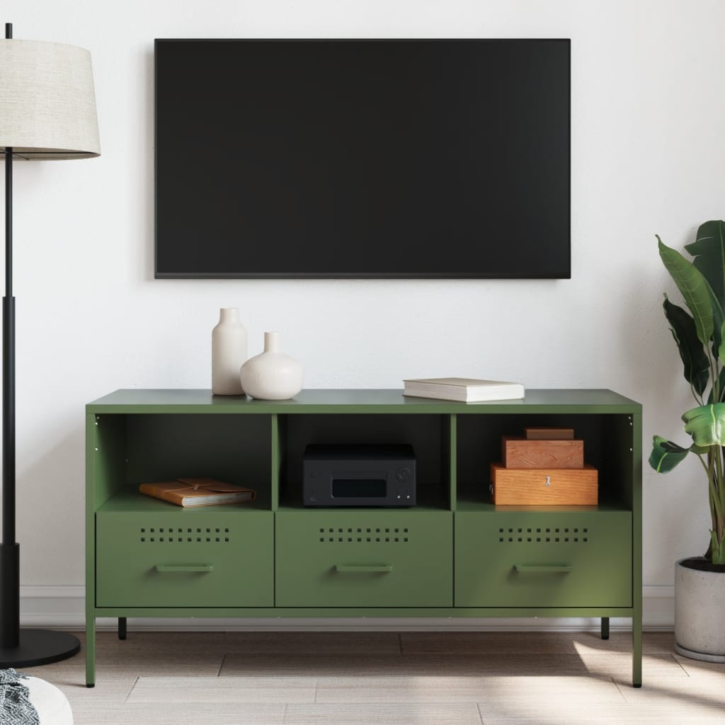 vidaXL Meuble TV vert olive 100,5x39x50,5 cm acier