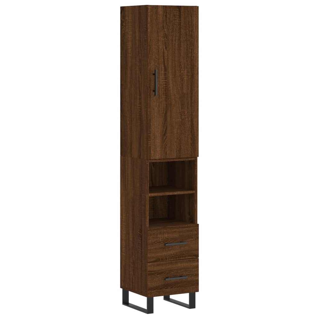 vidaXL Buffet haut Chêne marron 34,5x34x180 cm Bois d'ingénierie