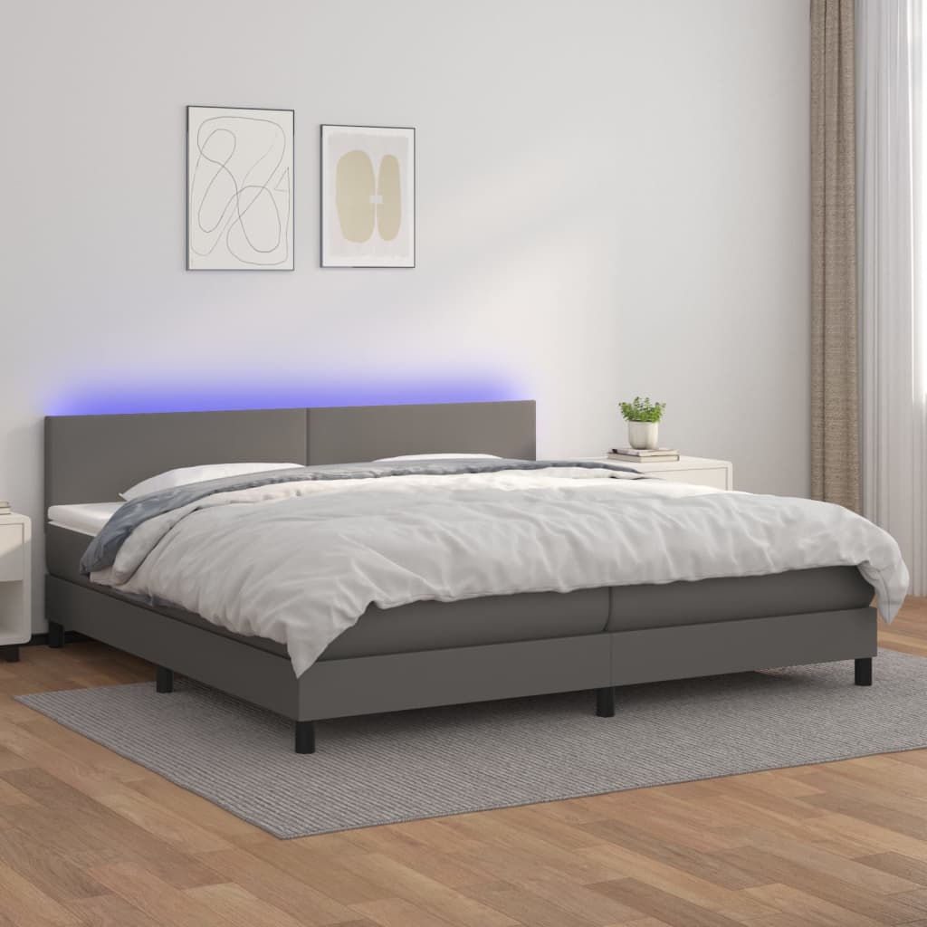 vidaXL Sommier à lattes de lit avec matelas et LED Gris 200x200 cm