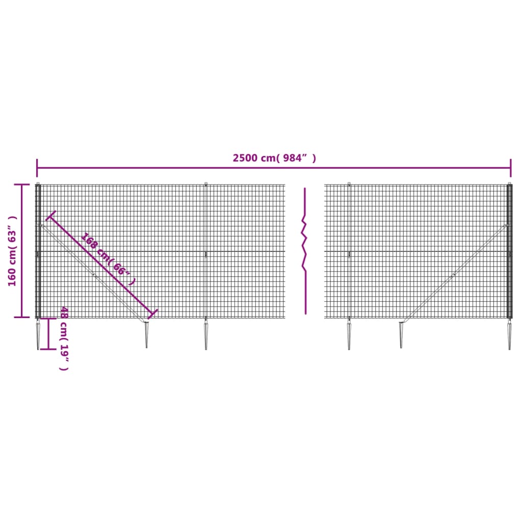 vidaXL Clôture en treillis métallique et ancrage anthracite 1,6x25 m