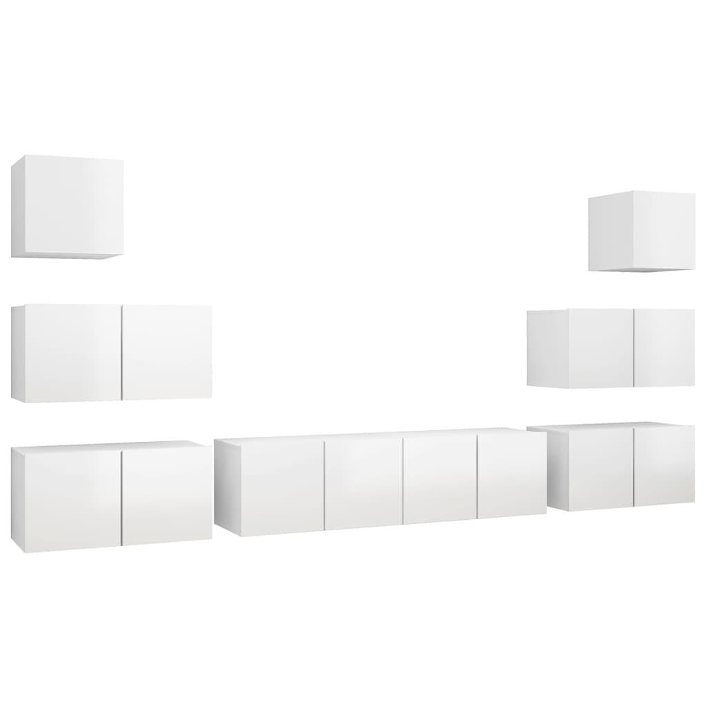 vidaXL Ensemble de meuble TV 8 pcs Blanc brillant Bois d'ingénierie