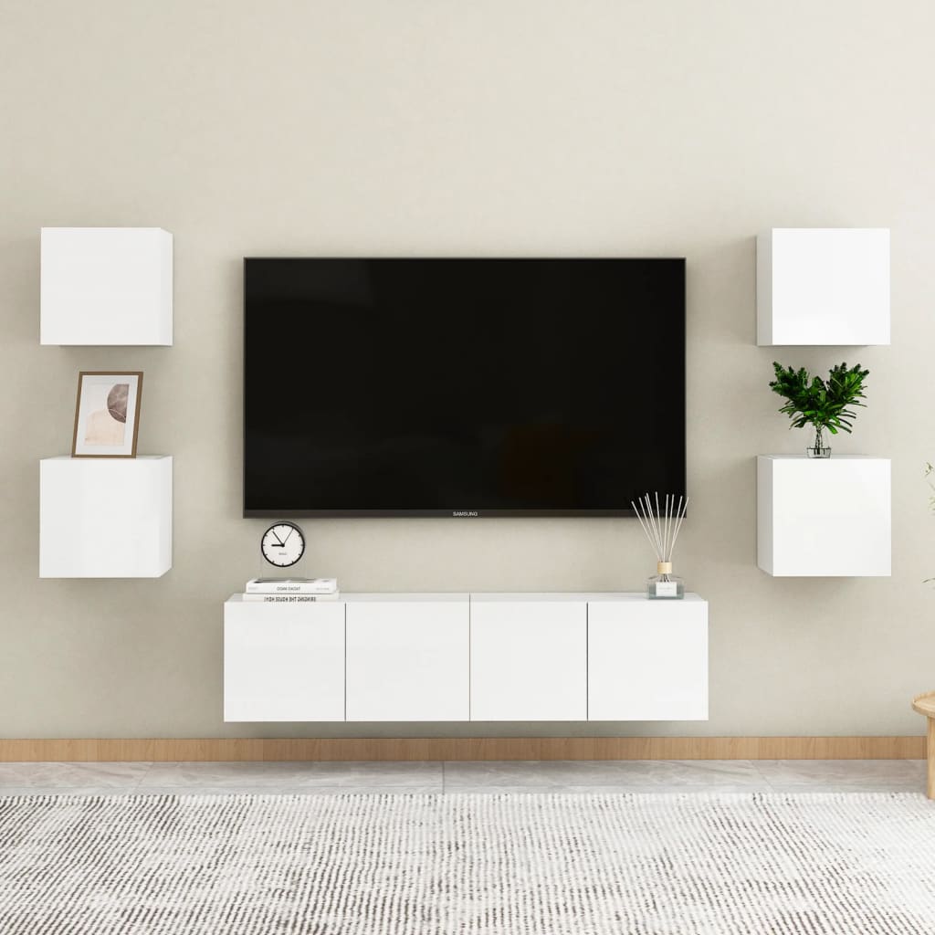 vidaXL Ensemble de meubles TV 6 pcs Blanc brillant Bois d'ingénierie