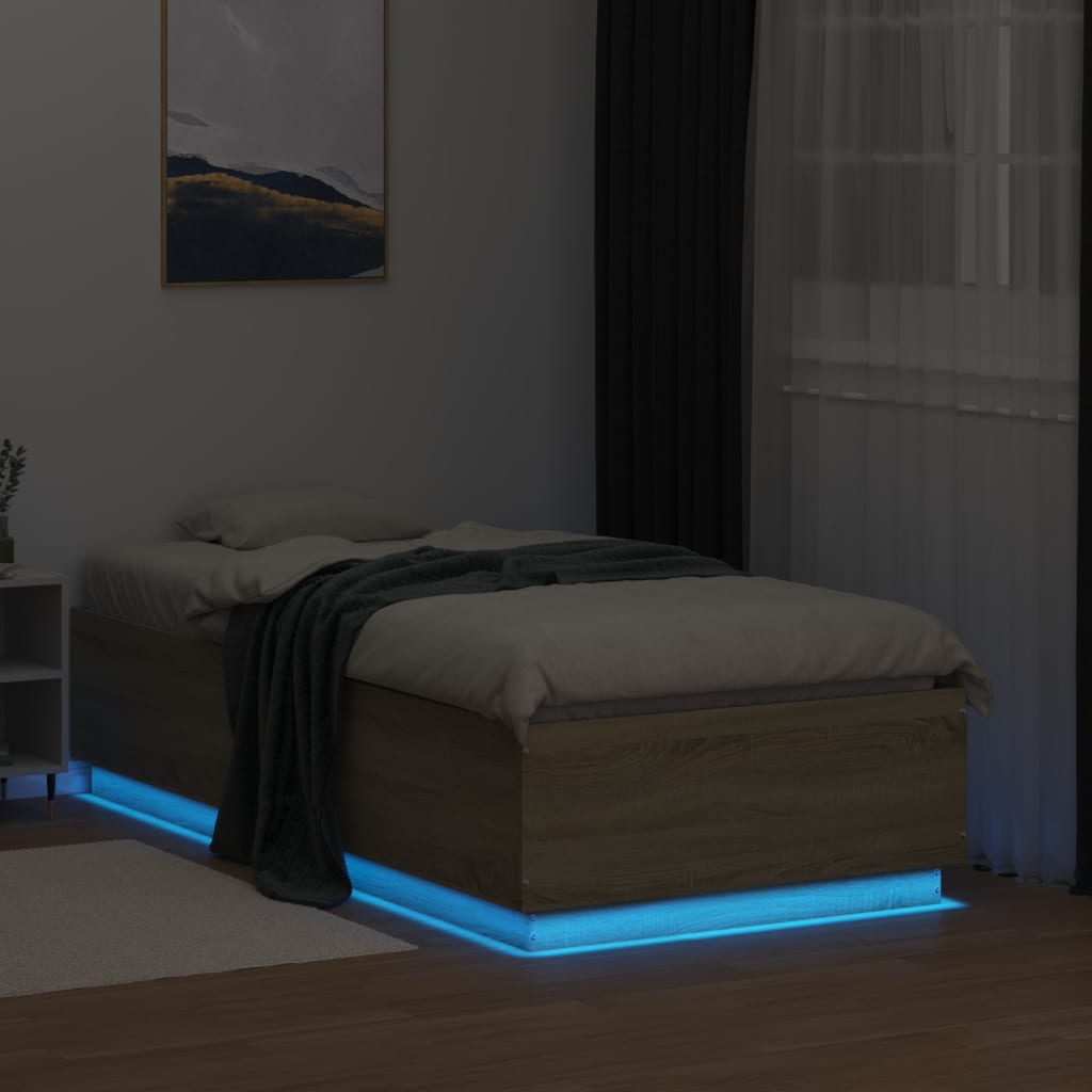 vidaXL Cadre de lit avec lumières LED chêne sonoma 90x190 cm