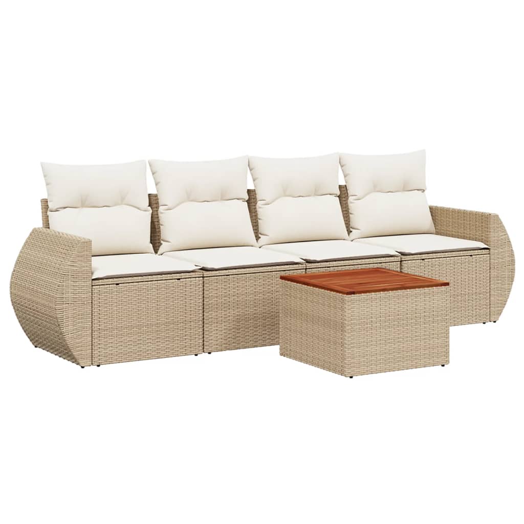 vidaXL Salon de jardin avec coussins 5 pcs beige résine tressée