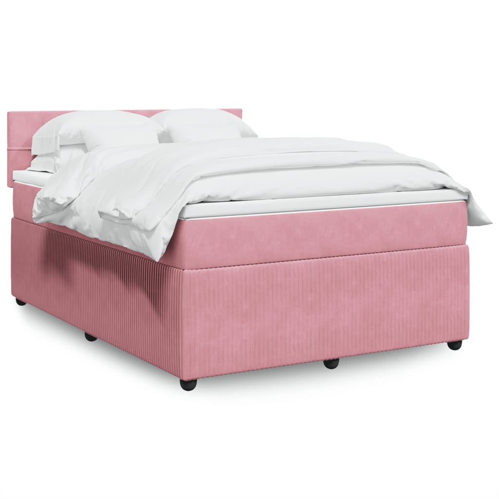 vidaXL Sommier à lattes de lit avec matelas Rose 140x200 cm Velours