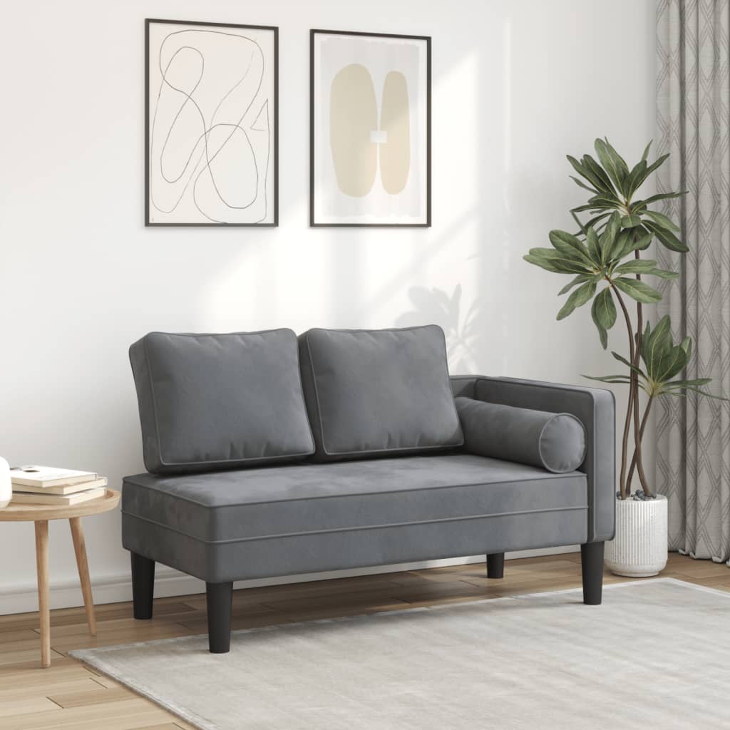 vidaXL Chaise longue avec coussins gris foncé velours