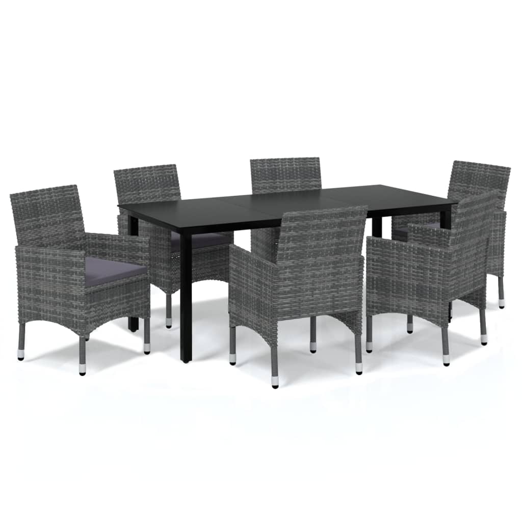 vidaXL Ensemble à manger de jardin coussins 7pcs Résine tressée Gris