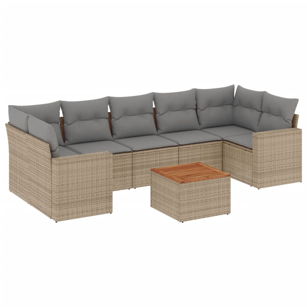 vidaXL Salon de jardin avec coussins 8pcs mélange beige résine tressée