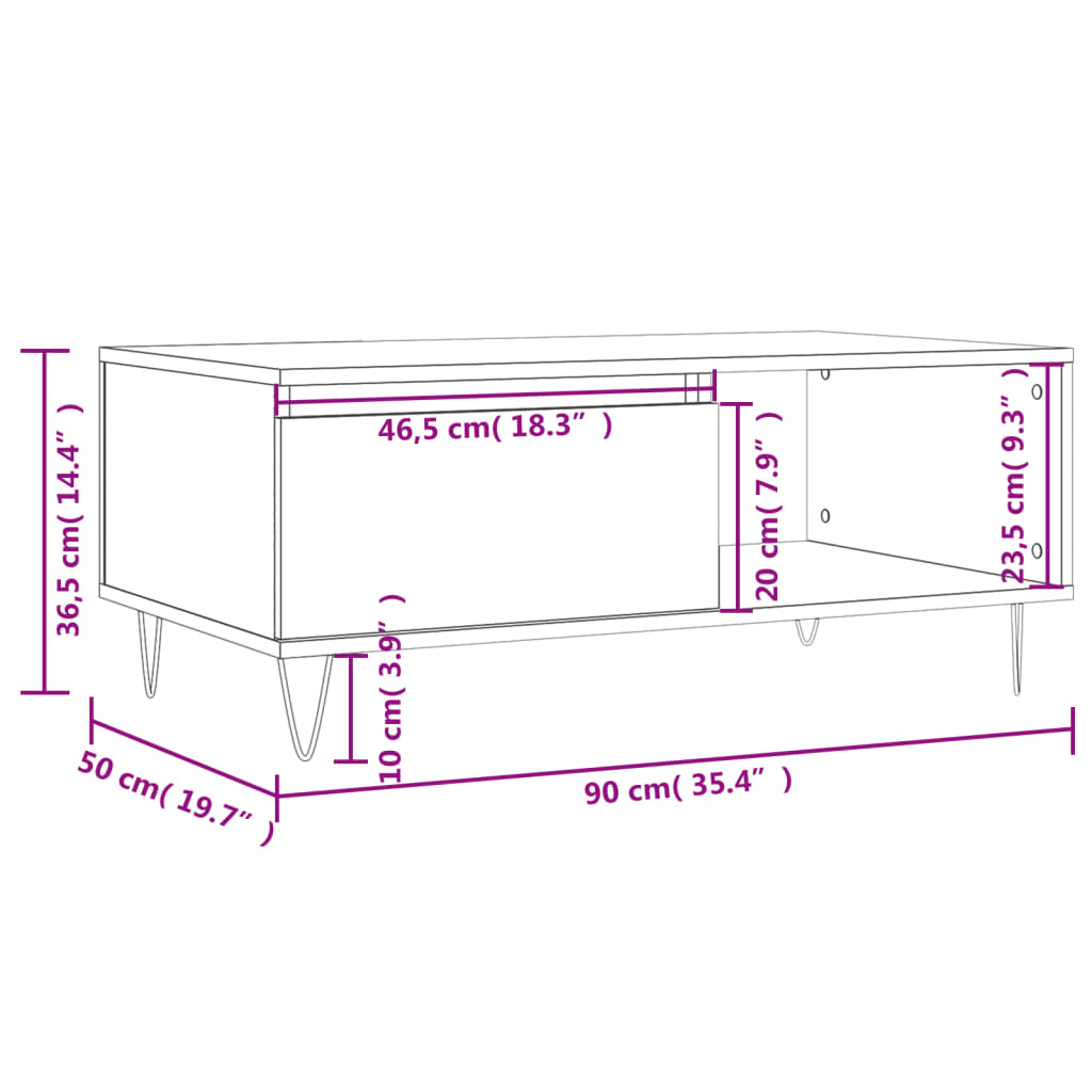 vidaXL Table basse Blanc 90x50x36,5 cm Bois d'ingénierie