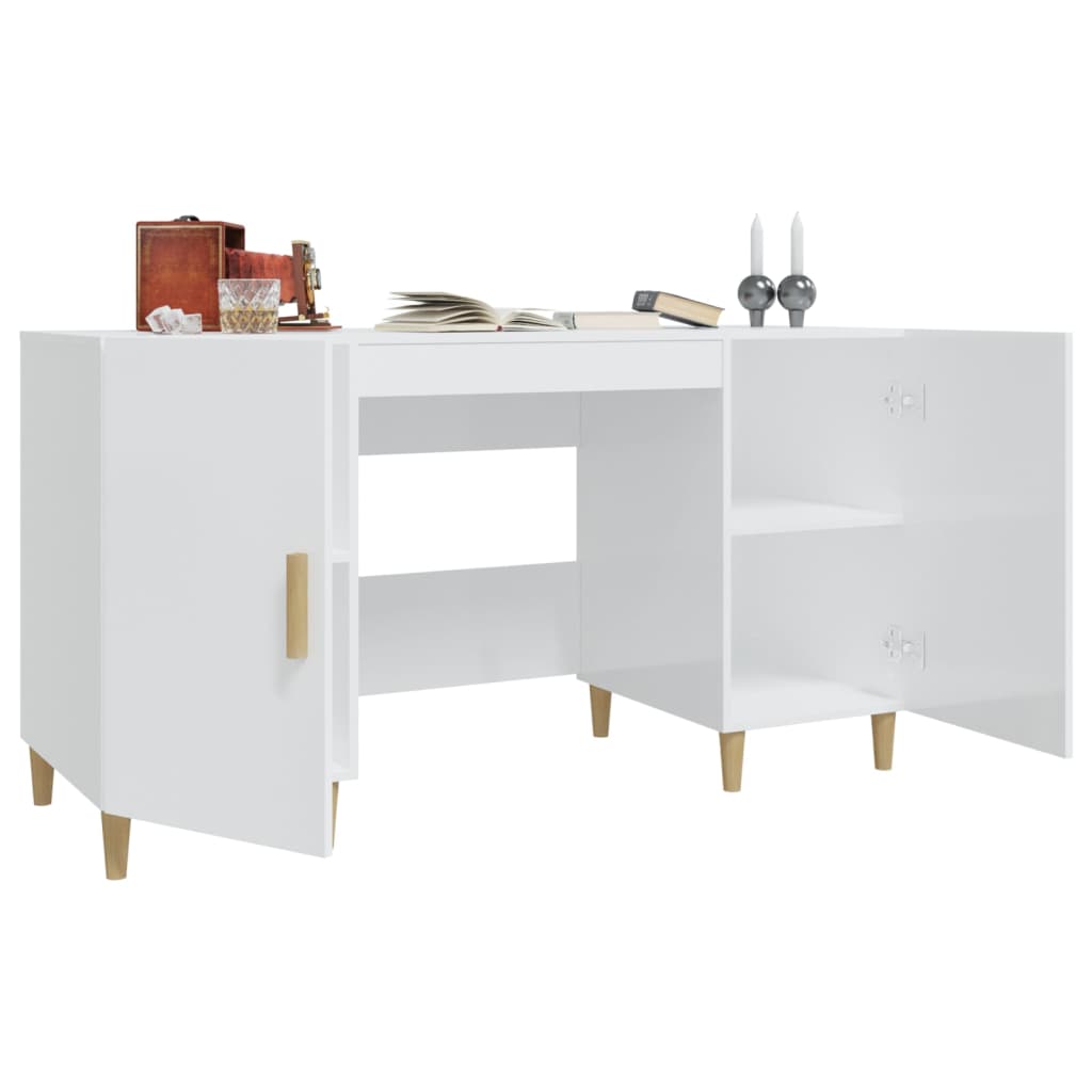 vidaXL Bureau Blanc brillant 140x50x75 cm Bois d'ingénierie