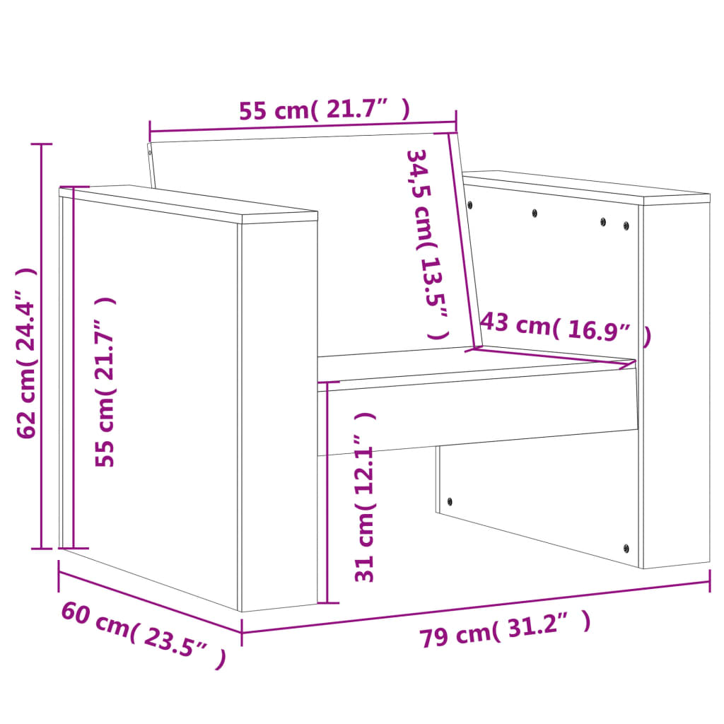 vidaXL Canapé de jardin 79x60x62 cm bois de pin massif