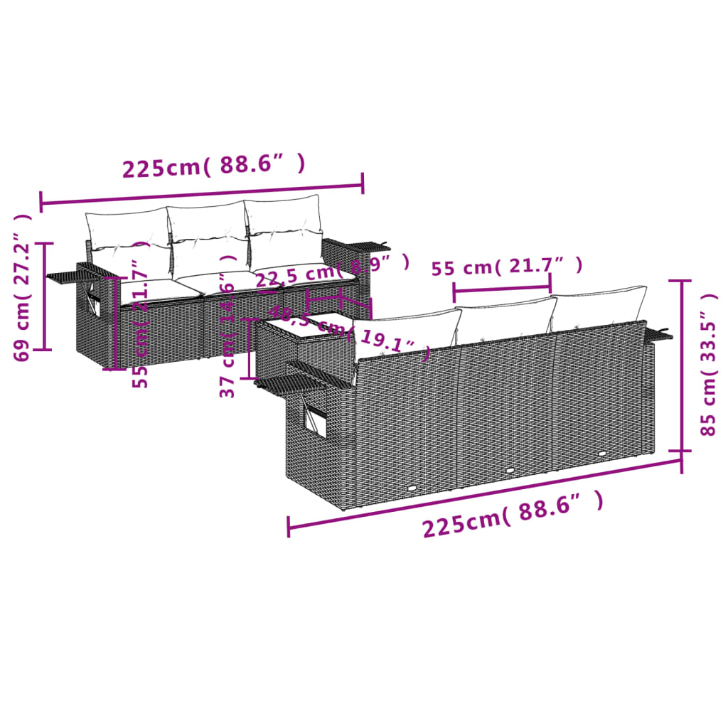 vidaXL Salon de jardin 7 pcs avec coussins noir résine tressée