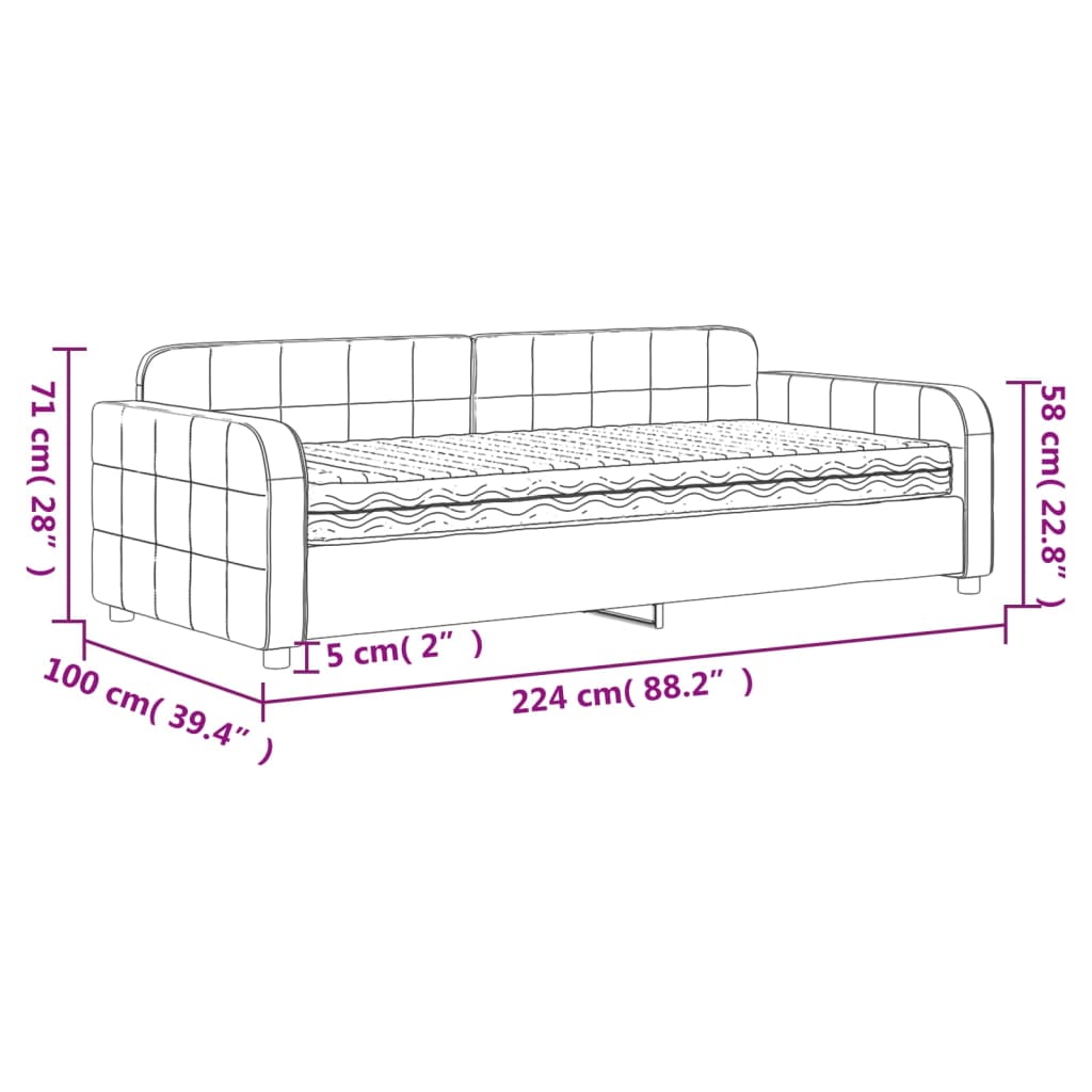 vidaXL Lit de jour avec matelas gris foncé 90x200 cm velours