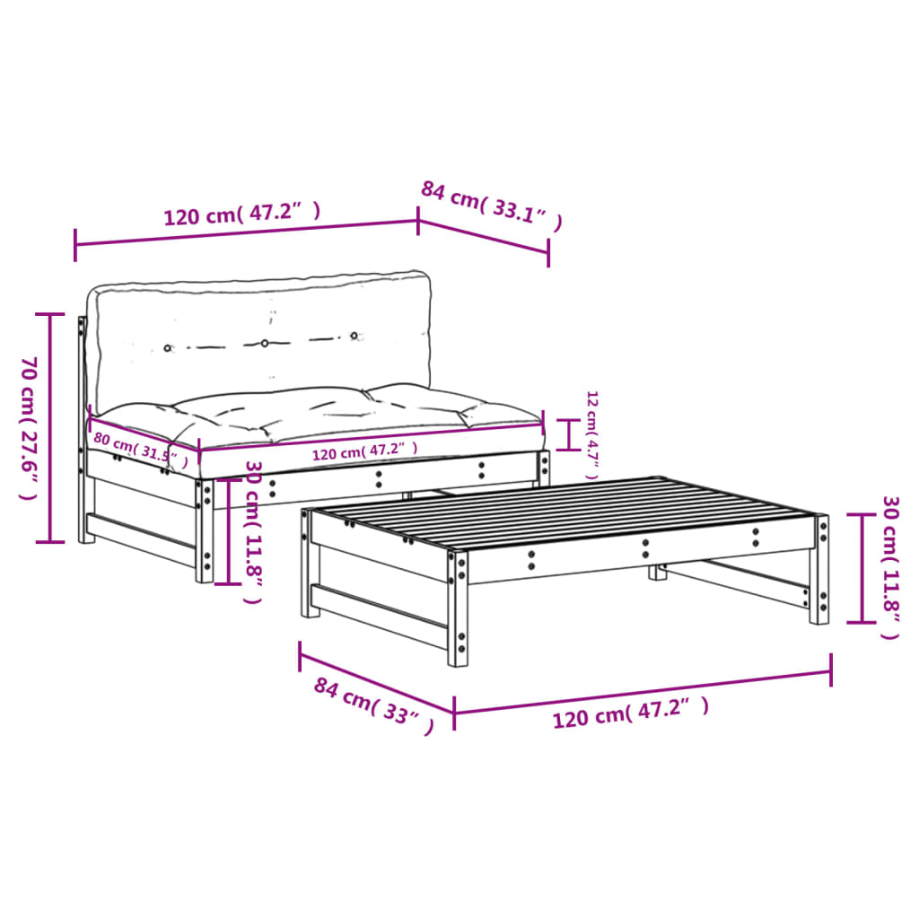 vidaXL Salon de jardin 2 pcs avec coussins bois massif douglas