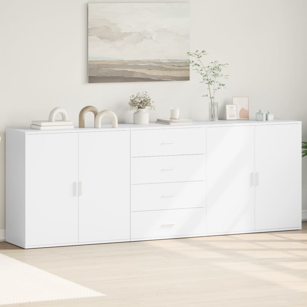 vidaXL Buffets 3 pcs Blanc Bois d'ingénierie