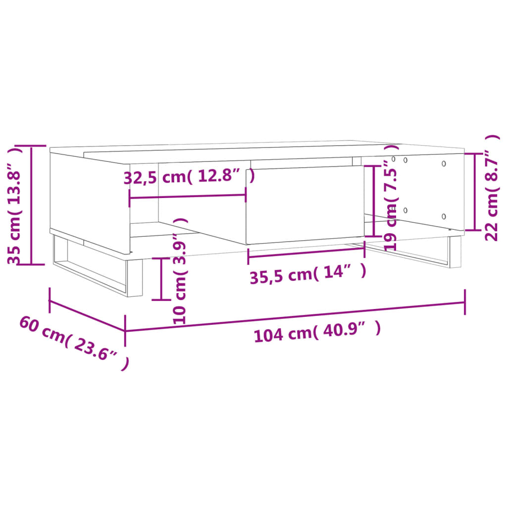 vidaXL Table basse blanc brillant 104x60x35 cm bois d'ingénierie