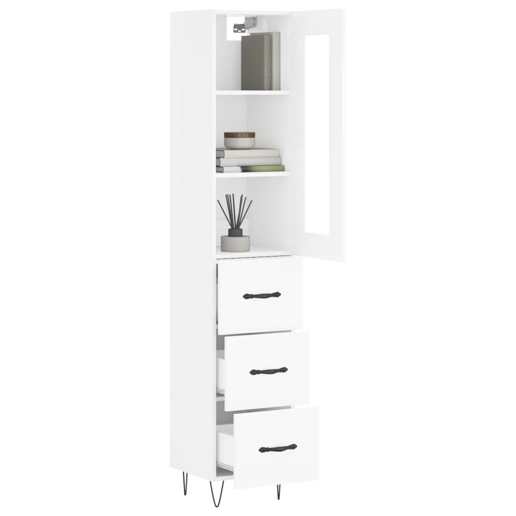 vidaXL Buffet haut Blanc brillant 34,5x34x180 cm Bois d'ingénierie