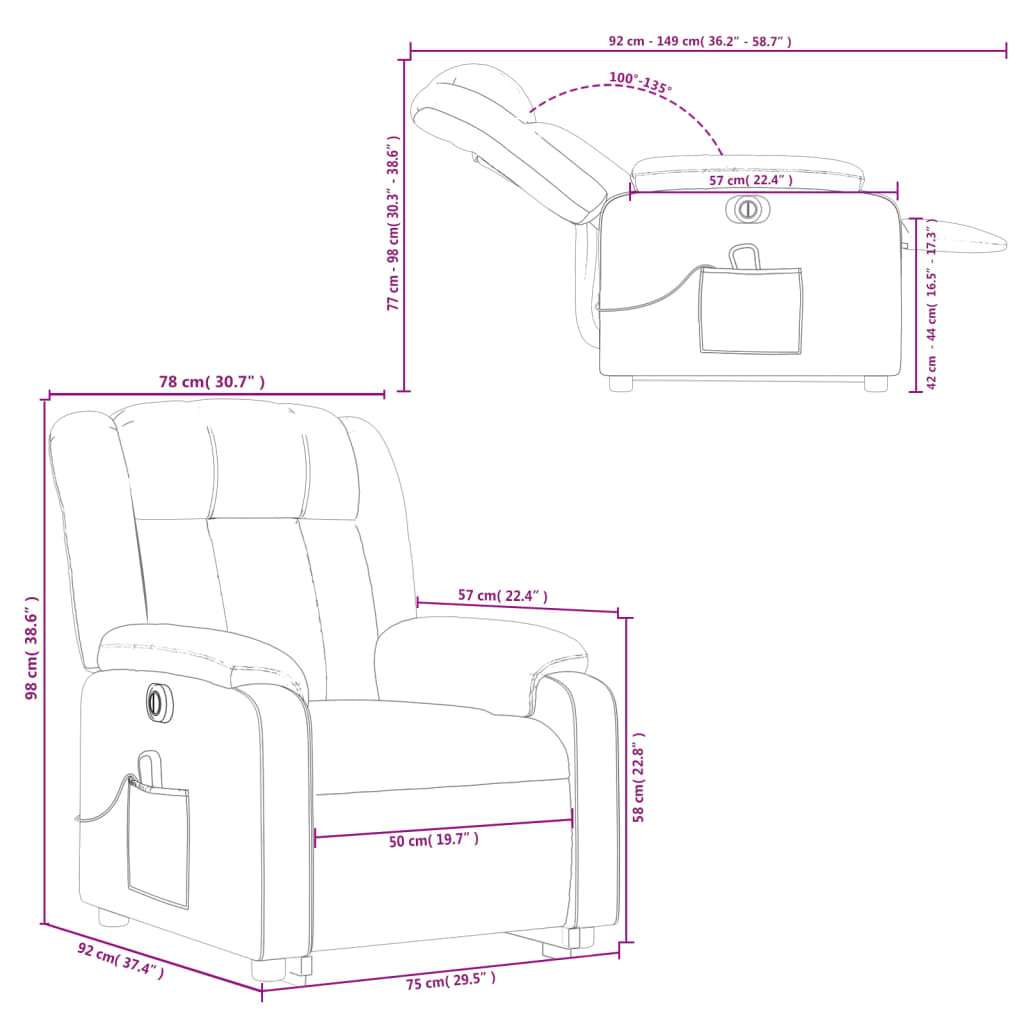 vidaXL Fauteuil inclinable de massage électrique gris similicuir