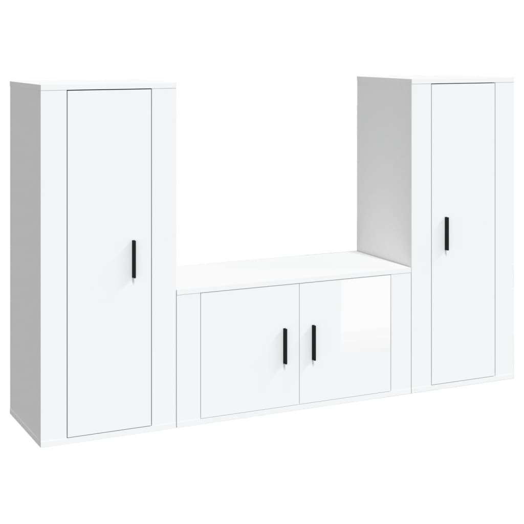 vidaXL Ensemble de meubles TV 3 pcs Blanc brillant Bois d'ingénierie