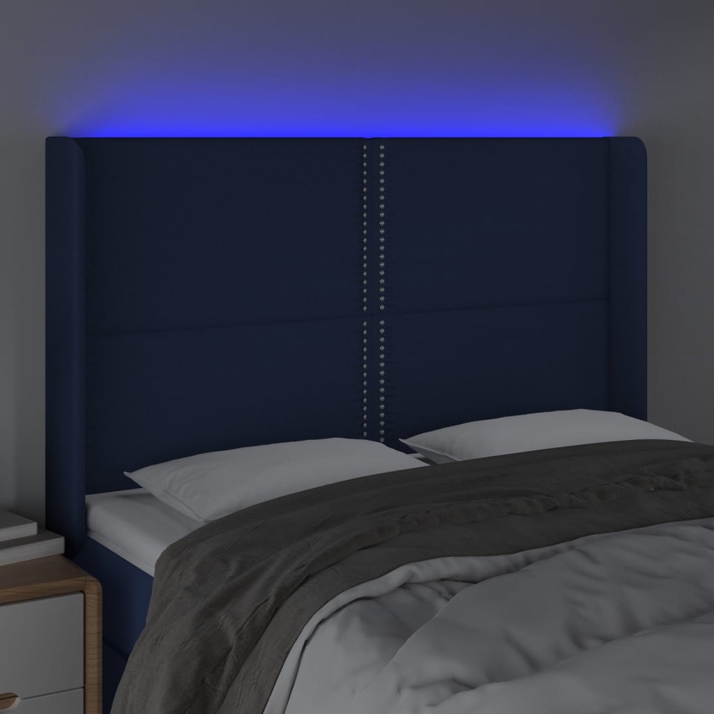 vidaXL Tête de lit à LED Bleu 147x16x118/128 cm Tissu