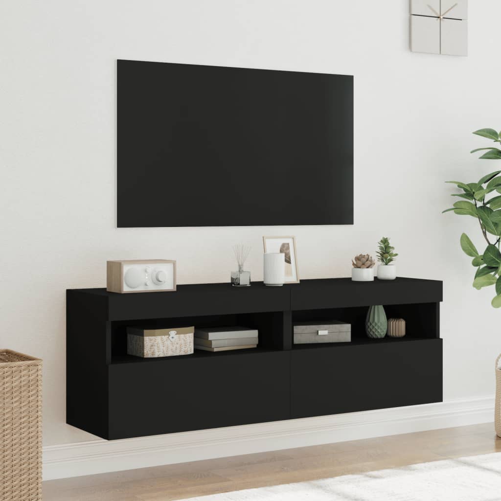 vidaXL Meubles TV muraux avec lumières LED 2 pcs noir 60x30x40 cm