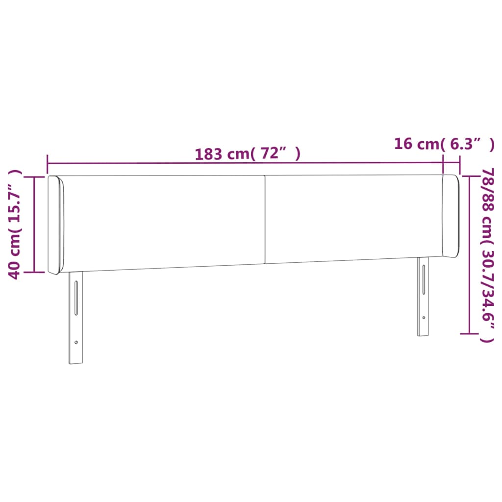 vidaXL Tête de lit avec oreilles Noir 183x16x78/88 cm Similicuir